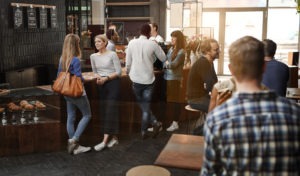 Line at a busy coffee shop